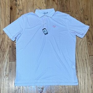 Johnnie-o Mens Polo - White and Pink- Large